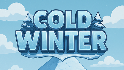 Cold Winter: paesaggio invernale con montagne innevate, cielo azzurro e titolo 'COLD WINTER'